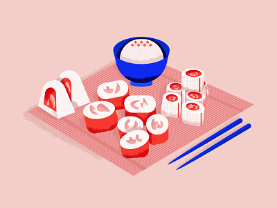 Sushi Dinner digital art illustration illustration art illustrator japanese food rice salmon still life sushi sushi roll