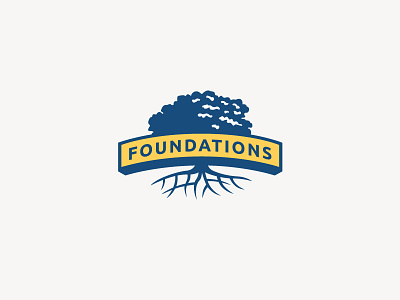 Foundations Logo blue brand christian design illustration logo ministry mission roots tree yellow