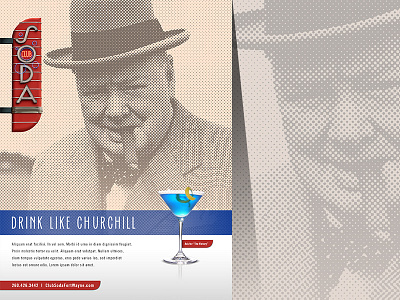 Drink Like Churchill alcohol bar club soda design magazine ad martini mid century modern print winston churchill