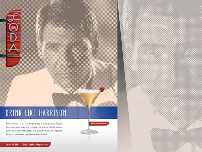 Drink Like Harrison alcohol bar club soda harrison ford indiana jones magazine ad martini mid century modern print