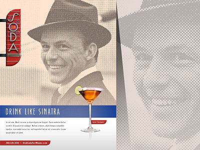 Drink Like Sinatra alcohol bar club soda design frank sinatra magazine ad martini mid century modern print