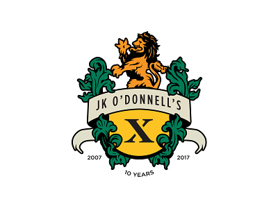 JK O'Donnell's Irish Pub 10 years anniversary brand crest fort wayne illustration irish pub lion logo pub x