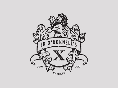 JK O'Donnell's Irish Pub 10 years anniversary brand distressed illustration irish irish pub lion logo pub vintage x