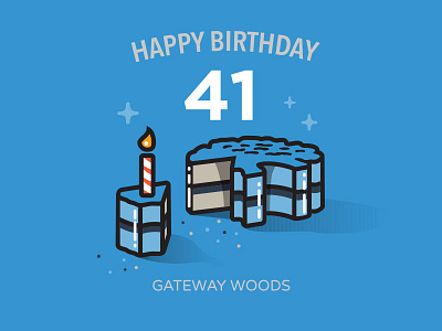 Happy Birthday Gateway 41 blue brand cake candle design dessert happy birthday illustration logo woods