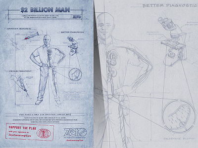 $2 Billion Man blueprint cancer graphite illustration infographic pencil prostate cancer science sketch stamp technical drawing vintage