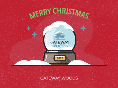Merry Christmas animated gif falling snow gateway woods globe illustration logo snow snow globe