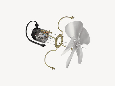 Motor Explosion cooling exploded view fan ge heating hvac illustration motor phantom illustration photoshop technical illustration