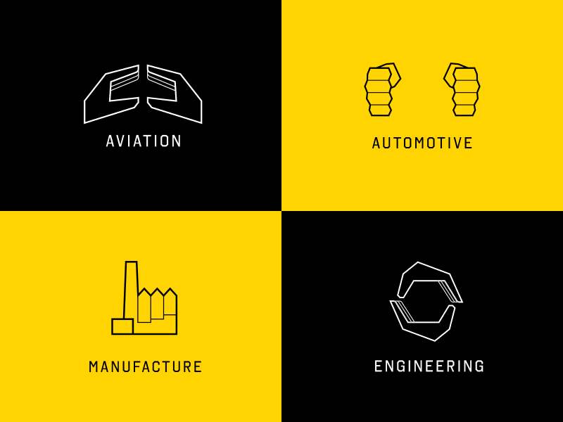 Safe hands category logos automotive aviation brand design engineering factory hands industry logo manufacture mark