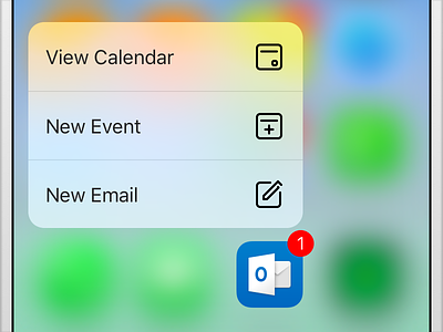 Outlook iOS 3d Touch Icons 3d touch calendar compose email event icons ui ux