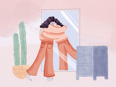 Illustrations for Jour cactus character feel better gratitude illustration mirror