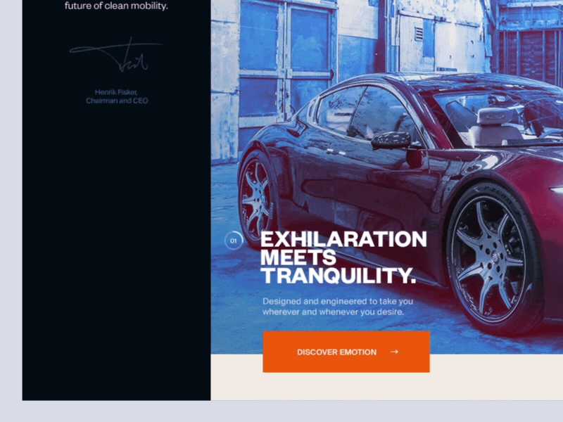 Transition Concept auto car design hero modern ui ux website