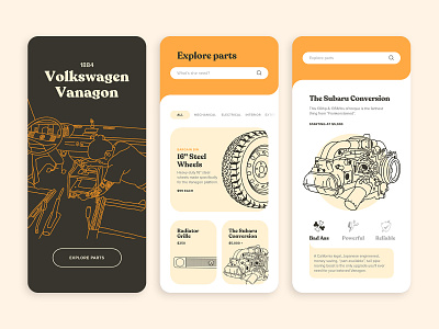 Vanagon Parts User Interface car app interaction design product design product page search bar ui user interface van app vanagon vanagon design visual design volkswagen vw bus vw van