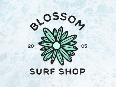 Blossom blossom blue board shop branding flat flower graphic illustration logo minimal ocean simple surf surfboard typography waves