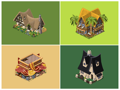 Isometric Buildings asset building buildings city fairy tale hause hawaiian hotel illustration isometric isometric art isometric illustration megacity realistic set social game vector vector illustration vostu witch