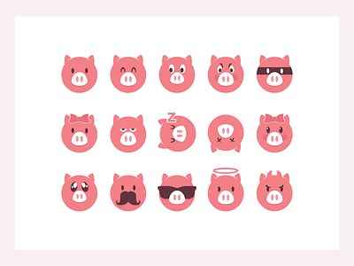Spigapp - Emoji set 2d app character chat cute emoji emojis emoticon faces haha identity illustration messages messenger pig pink reactions set stickers vector