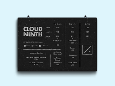 Cloud 9th Chalkboard WIP chalk board cloud 9th ice cream logo design menu design menu mockup