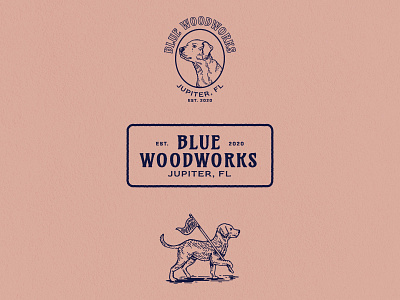 Blue Woodworks Logo brand identity branding company dog graphic design illustration logo vintage wood
