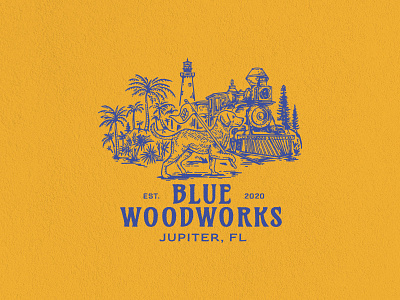 Blue Woodworks apparel artwork brand design brand identity branding design graphic design handdrawn illustration label logo logo design retro tshirt vintage vintage logo