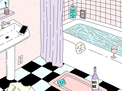 Staying In: Part 3 bathroom illustration pink self care stay home wine