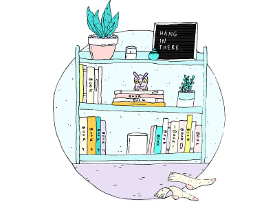 Bookshelf blue books bookshelf illustration plants purple