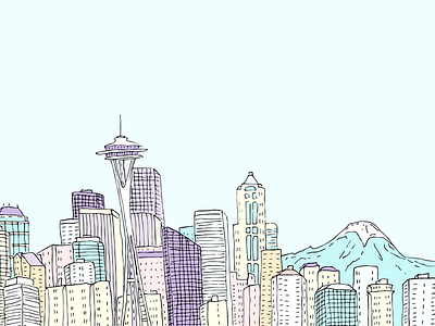 Seattle blue illustration purple seattle skyline