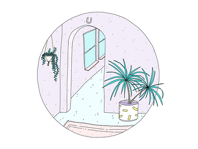 Room illustration luck plants purple