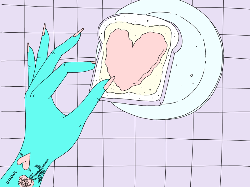 Self Love (breakfast for one) purple love breakfast valentine illustration