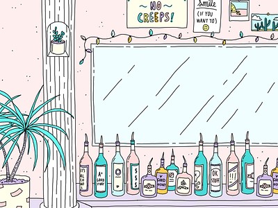 The Ideal Bar alcohol bar illustration no creeps pink