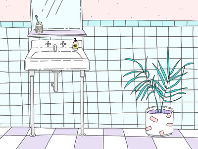 🌿 bathroom blue illustration plants purple