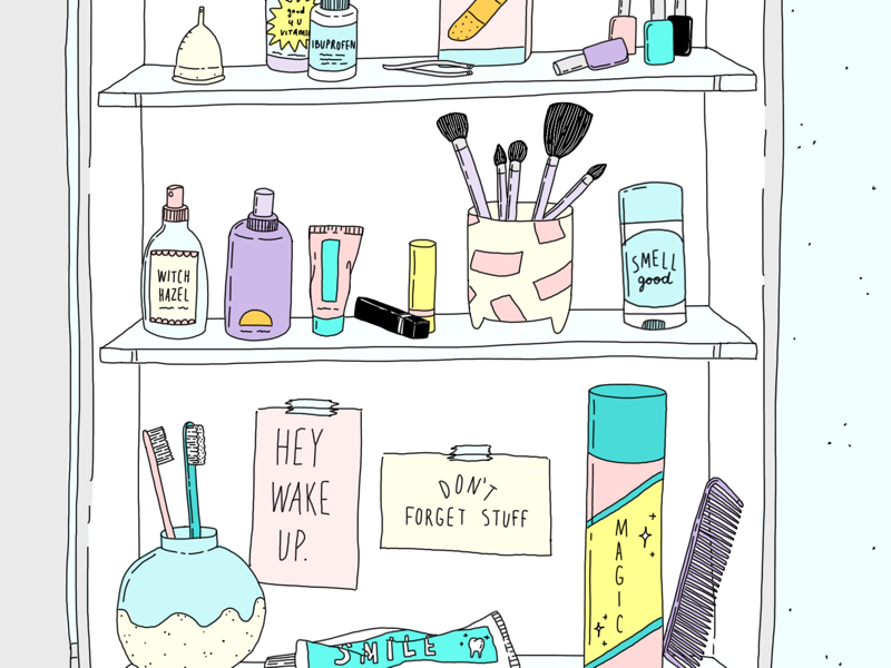 Medicine Cabinet blue menstruation beauty morning illustration