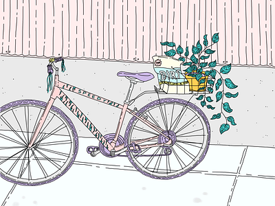 Bicycle bicycle biking green thumb illustration pink plants