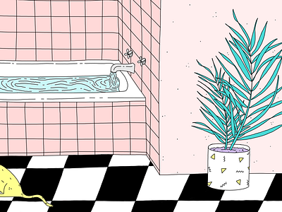 Bathroom bathroom illustration pink plants