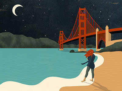 I ♥ San Francisco beach bridge design flat golden gate graphic design illustration love night person san francisco vector