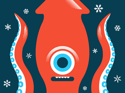 Gigantic Squid design holiday illustration ocean poster screenprint snow squid winter