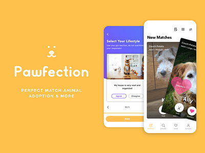 Pawfection - Animal adoption app concept concept design interaction design product design ui ux visual design