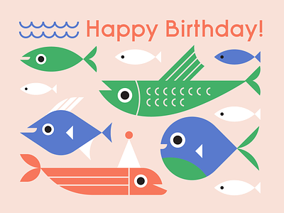 Happy Birthday birthday cards design fish flat design graphic design greeting card happy birthday illustration illustrator paper goods stationery