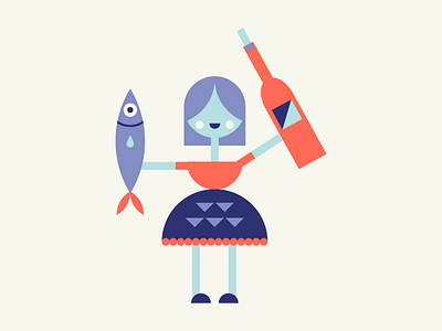 Wine and Seafood forev character character design fish girl illustration lady pattern seafood shapes wine wino
