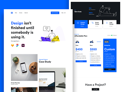 Design Studio landing page affordable plan blue casestudy clean design figma homepage landing page pricing pricing plans project quote service sketch studio ui ux vector white xd
