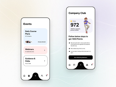 Policy Insurance Agent App - Events and Company Club 3d agent black bottom navigation menu clean companyclub design events figma illustrations insurance ios mobile mobiledesign policy ui user experience design user interface design ux white