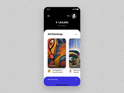 Painting Store with Wallet feature app designer clean colors daily ui dashboard dashboard app design app hard raviya ios mobile mobile ui painting tabs ui ux wallet app