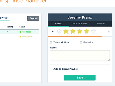 Audio Response Manager audio player ember rating ui