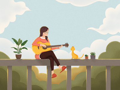 A girl who plays the guitar. illustration