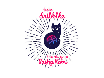 Hello Dribbble! cat debuts dribbble first header idea illustration invite sasha shot space thanks