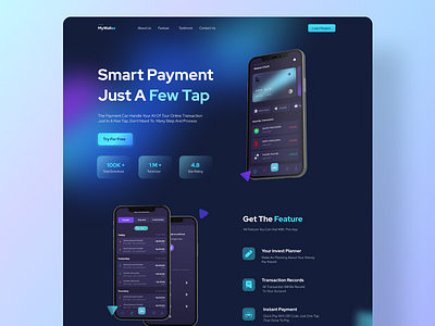 MyWallex - E-Wallet App Landing Page Web dark mode ewalletapp figma landingpage paymentapp uidesign website