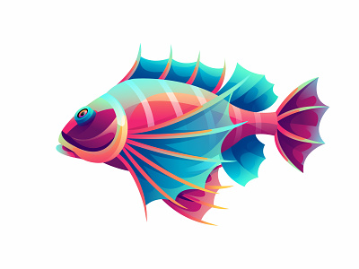 Red lion fish colorful gradient design illustration