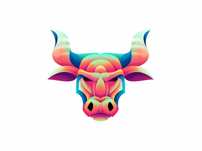 Bull head gradient colorful logo illustration design