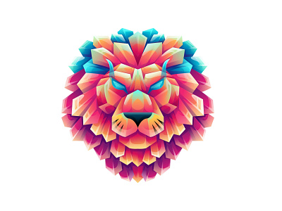 The crystal Lion colorful gradient illustration design