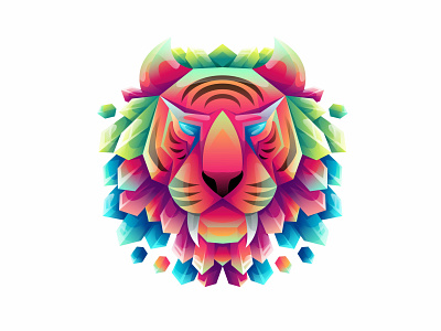 The crystal tiger colorful gradient illustration design