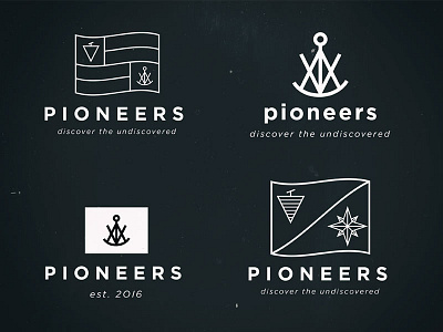 Pioneers Logos brand brand identity discover flag icon logo mark prototype sextant