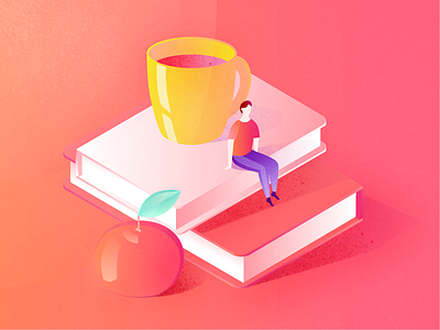 Student's Life book cup illustration isometric spray student texture